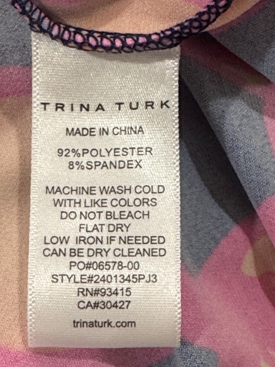 Trina Turk XL Floral Shift Dress Navy Pink Tie Sleeve Preppy - Picture 5 of 6